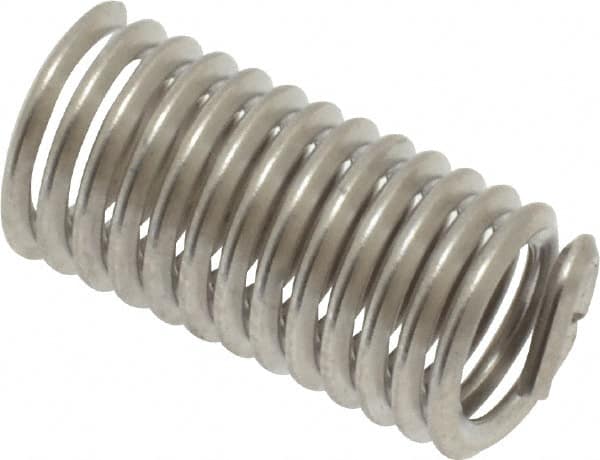 Recoil - 1/4-20 UNC, 3/4" OAL, Free Running Helical Insert - 12-3/4 Free Coils, Tanged, Stainless Steel, Bright Finish, 3D Insert Length - Exact Industrial Supply