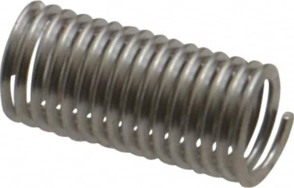 Recoil - #10-32 UNF, 0.57" OAL, Free Running Helical Insert - 14-7/8 Free Coils, Tanged, Stainless Steel, Bright Finish, 3D Insert Length - Caliber Tooling