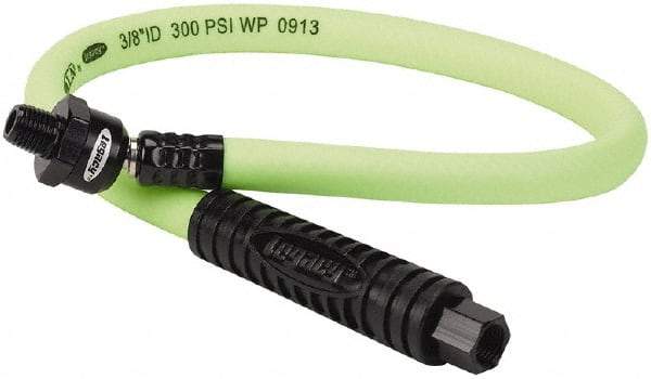 Legacy - 3/8" ID x 0.61" OD 2' Long Lead-In Whip Hose - FNPT x MNPT Ball Swivel Ends, 300 Working psi, 140°, 1/4" Fitting, Green - Caliber Tooling