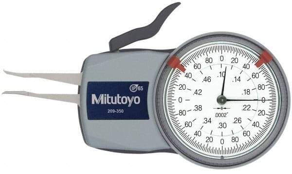 Mitutoyo - 0.1 to 1/2" Inside Dial Caliper Gage - 0.0002" Graduation, 0.0008" Accuracy, 0.47" Leg Length, 0.027" Deep x 0.023" Wide Groove, Chisel Contact Points - Caliber Tooling