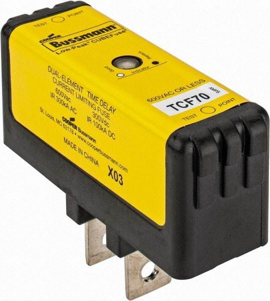 Cooper Bussmann - 300 VDC, 600 VAC, 70 Amp, Time Delay General Purpose Fuse - Plug-in Mount, 76.45mm OAL, 100 at DC, 200 (CSA RMS), 300 (UL RMS) kA Rating - Caliber Tooling