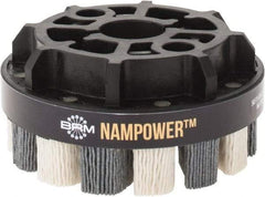 Brush Research Mfg. - 4" 180 Grit Ceramic/Silicon Carbide Tapered Disc Brush - Medium Fine Grade, CNC Adapter Connector, 0.71" Trim Length, 7/8" Arbor Hole - Caliber Tooling