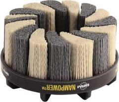 Brush Research Mfg. - 4" 120 Grit Ceramic/Silicon Carbide Tapered Disc Brush - Medium Grade, CNC Adapter Connector, 0.71" Trim Length, 7/8" Arbor Hole - Caliber Tooling