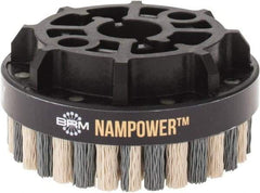 Brush Research Mfg. - 4" 320 Grit Ceramic/Silicon Carbide Tapered Disc Brush - Fine Grade, CNC Adapter Connector, 0.71" Trim Length, 7/8" Arbor Hole - Caliber Tooling