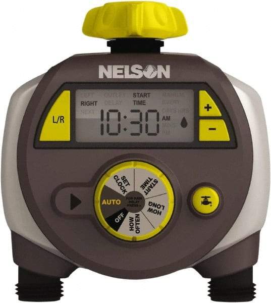 Nelson - Electronic Lawn Sprinkler Timer - 2 Watering Modes, 2 Outlets, 3/4-18 National Hose Thread - Caliber Tooling