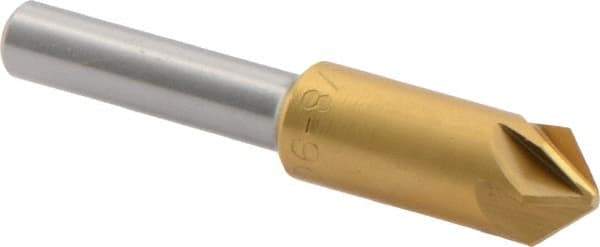 M.A. Ford - 3/8" Head Diam, 1/4" Shank Diam, 6 Flute 90° High Speed Steel Countersink - TiN Finish, 2" OAL - Caliber Tooling