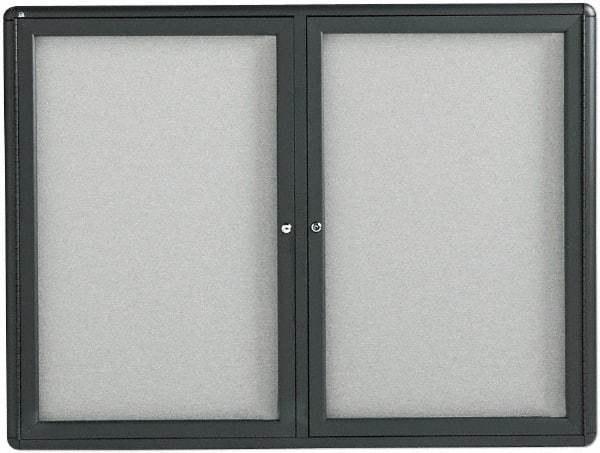 Quartet - 48" Wide x 36" High Enclosed Cork Bulletin Board - Fabric Covered, Gray - Caliber Tooling