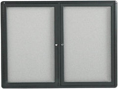 Quartet - 48" Wide x 36" High Enclosed Cork Bulletin Board - Fabric Covered, Gray - Caliber Tooling