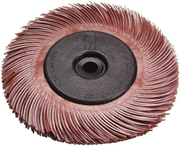 3M - 9/16" Diam, 1/16" Max Face Width, Shank Radial Bristle Brush - 220 Grit, Very Fine Grade, 30,000 Max RPM, Red - Caliber Tooling