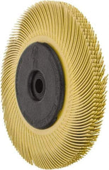 3M - 6" Diam, 7/16" Max Face Width, Plain Hole Radial Bristle Brush - 80 Grit, Medium Grade, 6,000 Max RPM, Yellow - Caliber Tooling