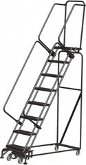 Ballymore - 113" 8 Step Rolling Warehouse Ladder - Lock Step Rolling Safety Ladder, 450 Lb Capacity, 80" Platform Height, 24" Base Width x 61" Base Depth, Perforated Tread - Caliber Tooling