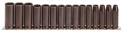 Proto - 15 Piece 1/2" Drive Black Finish Deep Well Impact Socket Set - 6 Points, 3/8" to 1-1/2" Range, Inch Measurement Standard - Caliber Tooling