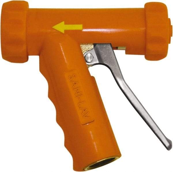 SANI-LAV - 3/4" Pipe, Insulated, Grade C-36000 Brass Adjustable Spray Pattern Nozzle - Safety Orange, 3/4 GHT Connection, 8.9 Gal per min at 100 psi, 3/4 GHT, 3/4" Orifice Diam, For Use With Water - Caliber Tooling