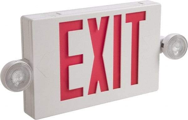 Cooper Lighting - 1 and 2 Face, 2 Head, 120-277 Volt, Thermoplastic, LED Combination Exit Sign - 2-5/16 Inch Wide x 8-1/4 Inch High x 16-9/16 Inch Long, Ceiling, End and Wall Mount, Sealed Nickel Cadmium Battery - Caliber Tooling