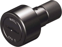 McGill - 1-3/8" Roller Diam x 3/4" Width, 1/2" Stud Diam x 1-1/4" Length, Heavy Stud Cam Follower - Steel, 5/8" Thread Length, 3/4-16 Thread, 2.03" OAL, 3,930 Lb Dynamic Cap, 8,500 Lb Static Cap - Caliber Tooling