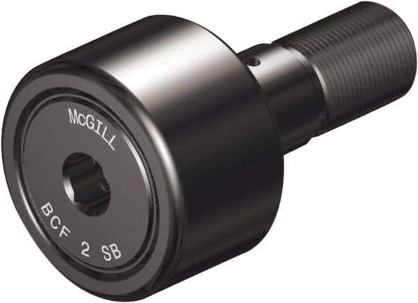 McGill - 2-1/2" Roller Diam x 1-1/4" Width, 1" Stud Diam x 2-1/4" Length, Sealed Self Lubricating Stud Cam Follower with Nonmetallic Bushing and Hex - Steel, 1-1/4" Thread Length, 1-14 Thread, 3.78" OAL - Caliber Tooling