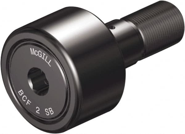 McGill - 1/2" Roller Diam x 3/8" Width, 3/16" Stud Diam x 5/8" Length, Sealed Self Lubricating Stud Cam Follower with Nonmetallic Bushing and Hex - Steel, 1/4" Thread Length, 10-32 Thread, 1.03" OAL - Caliber Tooling