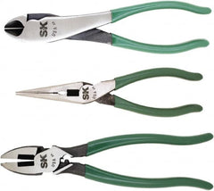 SK - 3 Piece Long Nose, Diagonal & Lineman's Plier Set - Comes in Plastic Pouch - Caliber Tooling