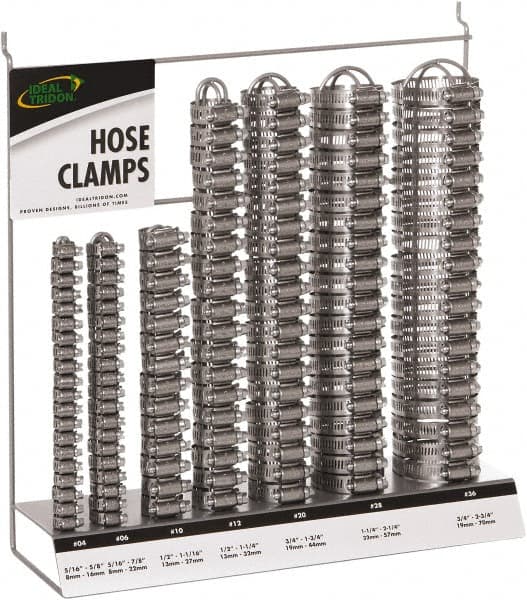 IDEAL TRIDON - 130 Piece, 5/16 to 2-3/4" Diam, Worm Drive Clamp Set - 20 Micro 4, 20 Micro 6, 10 Size 10, 20 Size 12, 20 Size 20, 20 Size 28, 20 Size 36 - Caliber Tooling