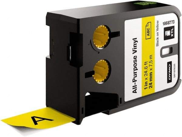 Dymo - 1" Wide x 276" Long, Black on Yellow Vinyl Cartridge - For DYMO XTL Printers 1868813, 1868814, 1868815 - Caliber Tooling