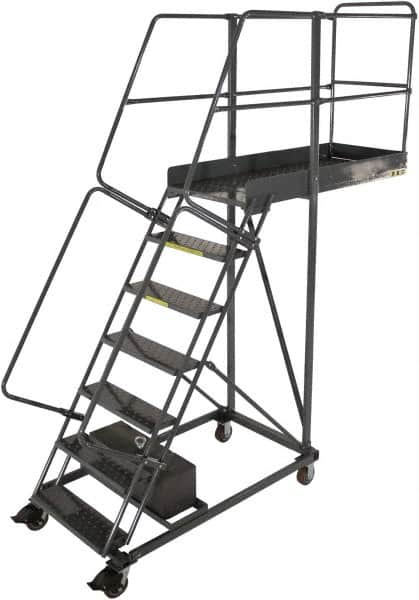 Ballymore - 112" 7 Step Configurable Cantilever Ladder - Rolling Work Platform, 300 Lb Capacity, 70" Platform Height, 32" Base Width x 59" Base Depth, Perforated Tread - Caliber Tooling