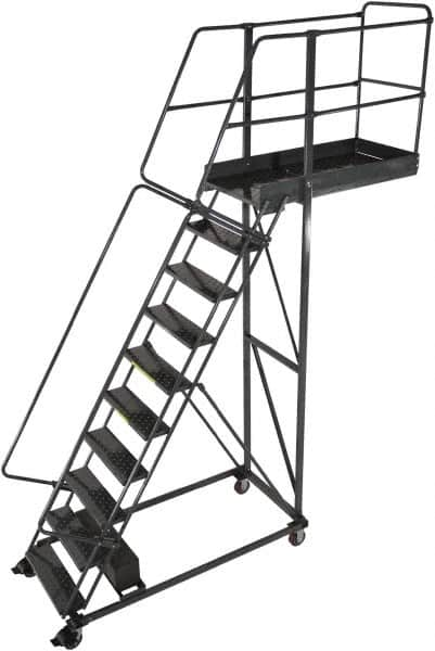 Ballymore - 142" 10 Step Cantilever Ladder - Rolling Work Platform, 300 Lb Capacity, 100" Platform Height, 32" Base Width x 71" Base Depth, Perforated Tread - Caliber Tooling