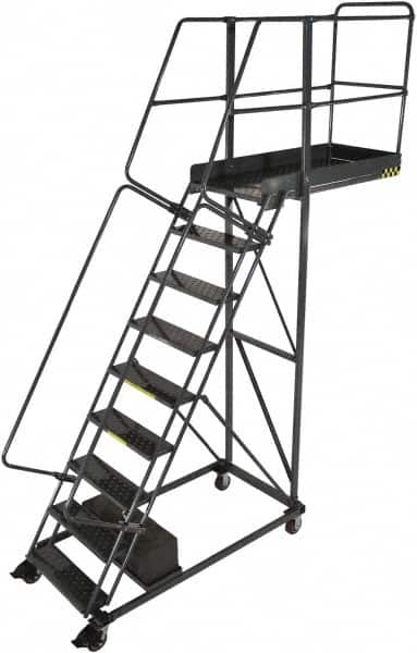 Ballymore - 116" 8 Step Cantilever Ladder - Rolling Safety Ladder, 300 Lb Capacity, 80" Platform Height, 32" Base Width x 65" Base Depth, Serrated - Caliber Tooling