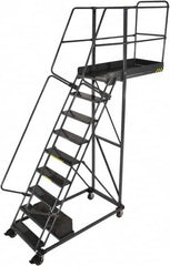 Ballymore - 136" 10 Step Cantilever Ladder - Rolling Safety Ladder, 300 Lb Capacity, 100" Platform Height, 32" Base Width x 71" Base Depth, Serrated - Caliber Tooling