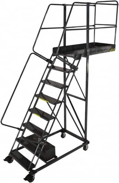 Ballymore - 122" 8 Step Configurable Cantilever Ladder - Rolling Work Platform, 300 Lb Capacity, 80" Platform Height, 32" Base Width x 65" Base Depth, Perforated Tread - Caliber Tooling