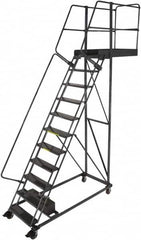 Ballymore - 152" 11 Step Cantilever Ladder - Rolling Work Platform, 300 Lb Capacity, 110" Platform Height, 32" Base Width x 77" Base Depth, Perforated Tread - Caliber Tooling