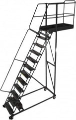 Ballymore - 192" 15 Step Cantilever Ladder - Rolling Work Platform, 300 Lb Capacity, 150" Platform Height, 40" Base Width x 103" Base Depth, Perforated Tread - Caliber Tooling