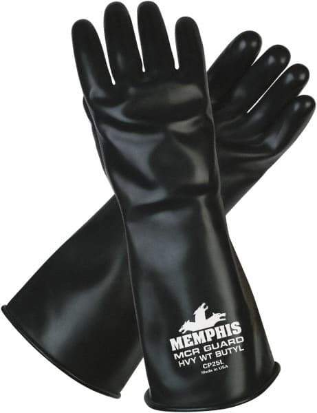 MCR Safety - Size M (8), 14" Long, 25 mil Thick, Butyl Chemical Resistant Gloves - Smooth Finish, Black - Caliber Tooling