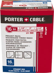 Porter-Cable - 16 Gauge 2-1/2" Long Finishing Nails for Power Nailers - Steel, Galvanized Finish, Smooth Shank, Straight Stick Collation, Chisel Point - Caliber Tooling