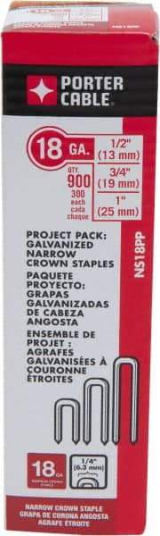 Porter-Cable - 1/2", 3/4, and 1" Long x 1/4" Wide, 18 Gauge Narrow Crown Construction Staple Multi Pack - Steel, Galvanized Finish. 300/size - Caliber Tooling