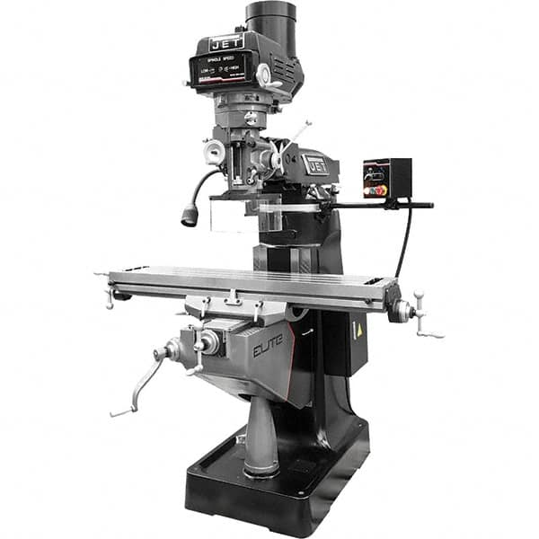 Jet - 9" Table Width x 49" Table Length, Variable Speed Pulley Control, 3 Phase Knee Milling Machine - R8 Spindle Taper, 3 hp - Caliber Tooling