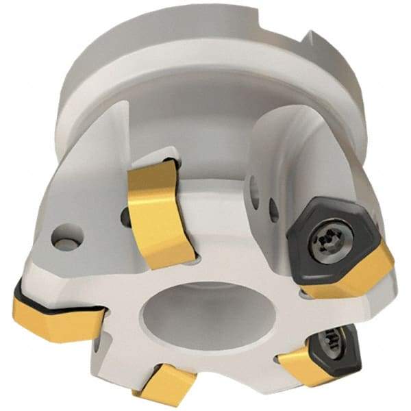 Iscar - 5 Inserts, 1.52" Cutter Diam, 0.106" Max Depth of Cut, Indexable High-Feed Face Mill - 3/4" Arbor Hole Diam, 0.312" Keyway Width, 1.5" High, MF FWX-07 Toolholder, H600 WXCU Inserts, Series Helido - Caliber Tooling