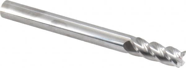 Accupro - 3/8", 4 Flute, Single End, Solid Carbide, 0.03" Corner Radius End Mill - 4" OAL, 40° Helix, Right Hand Flute, 1" LOC, Right Hand Cut - Caliber Tooling