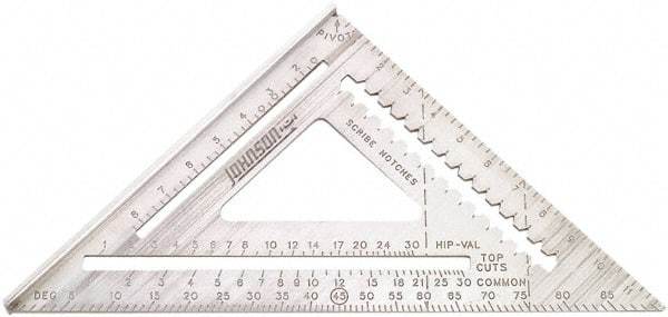 Johnson Level & Tool - 12" Blade Length x 12" Base Length, Powder Coated Finish, Aluminum Rafter Square - 1/4" Graduation - Caliber Tooling