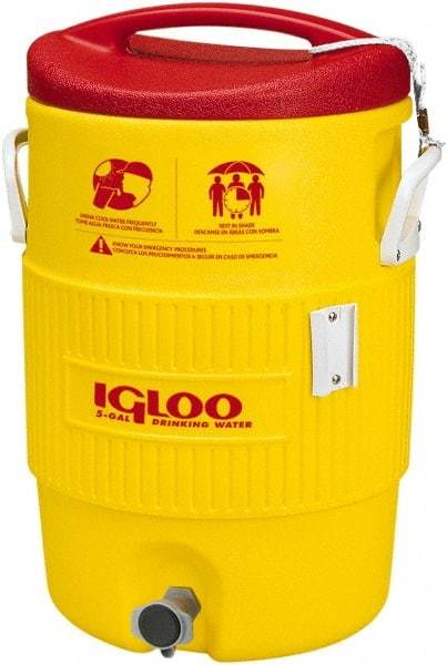 Igloo - 5 Gal Beverage Cooler - Plastic, Yellow/Red - Caliber Tooling