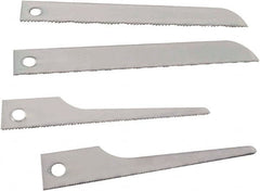 Disston - 4 Piece, 3" to 4" Long x 0.03" Thick, Bi-Metal Reciprocating Saw Blade Set - Straight Profile, 18 to 32 Teeth per Inch, Toothed Edge, Angled Tip - Caliber Tooling