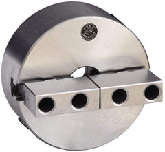 Gibraltar - 2 Jaws, 10" Diam, Self Centering Manual Lathe Chuck - Plain Back Mount Spindle, Reversible, 3.1496" Through Hole Diam, 0.0024" Axial Runout, 0.0022" Radial Runout, Cast Iron - Caliber Tooling