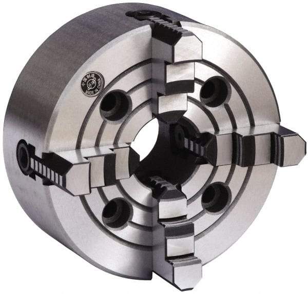 Gibraltar - 4 Jaws, 3" Diam, Independent Manual Lathe Chuck - Plain Back Mount Spindle, Reversible, 4,000 Max RPM, 0.8661" Through Hole Diam, Cast Iron - Caliber Tooling