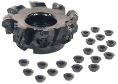 Kennametal - 4" Cut Diam, 1-1/4" Arbor Hole, 5mm Max Depth of Cut, 43° Indexable Chamfer & Angle Face Mill - 8 Inserts, OF.T 07L6... Insert, Right Hand Cut, 8 Flutes, Through Coolant, Series KSOM - Caliber Tooling