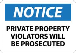 NMC - "Notice - Private Property - Violators Will Be Prosecuted", 20" Long x 28" Wide, Aluminum Safety Sign - Rectangle, 0.04" Thick, Use for Security & Admittance - Caliber Tooling