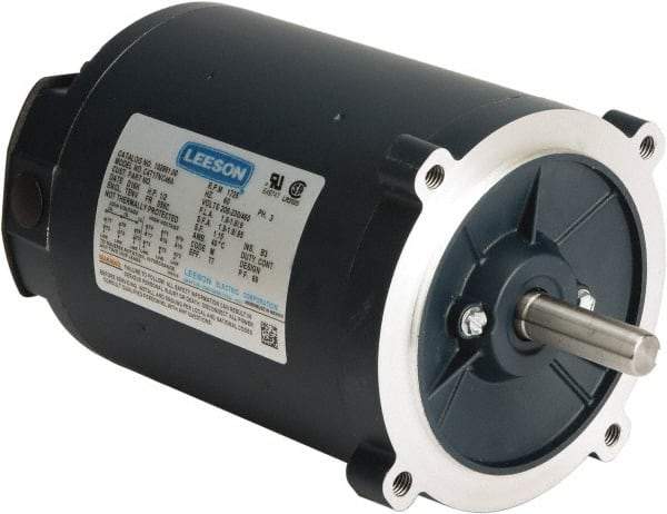 Leeson - 1/3 Max hp, 1,800 Max RPM, Electric AC DC Motor - 230/460 V Input, Three Phase, S56C Frame, C-Face Mount, TENV Enclosure - Caliber Tooling