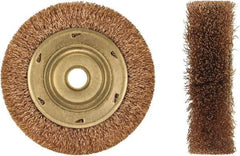 Ampco - 4" OD, 3/8" Arbor Hole, Crimped Phosphorus Bronze Alloy Wheel Brush - 3/4" Face Width, 11/16" Trim Length, 0.014" Filament Diam, 6,000 RPM - Caliber Tooling