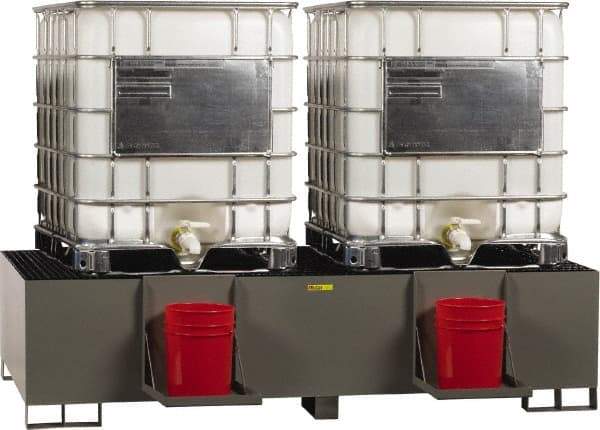 Little Giant - 400 Gallon Steel IBC Sump - 99 Inch Long x 51 Inch Wide x 23 Inch High, 2 Totes, 10,000 Lbs. Load Capacity, Include (2) Removable Pail Holder Shelves - Caliber Tooling