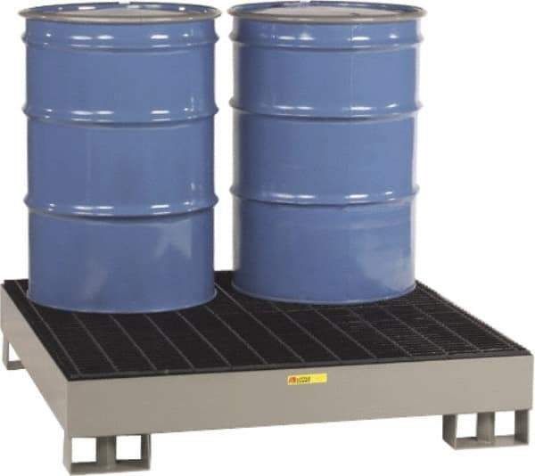 Little Giant - 66 Gal Sump, 4,000 Lb Capacity, 4 Drum, Steel Platform - 51" Long x 51" Wide x 10-1/2" High, Gray, Liftable Fork, Low Profile, Vertical, 2 x 2 Drum Configuration - Caliber Tooling