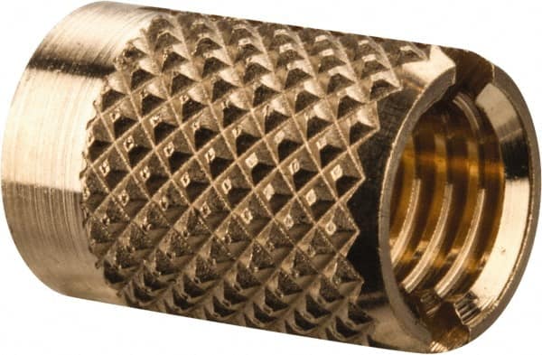 E-Z LOK - M5x0.80 Metric Coarse Brass Flush Press Fit Threaded Insert for Plastic - 3/8" OAL, 0.262" Insert Diam, 1/4" Hole Diam, 1/4" Drill - Caliber Tooling