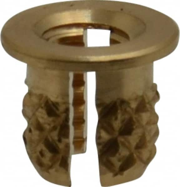 E-Z LOK - #4-40 UNC Brass Flanged Press Fit Threaded Insert for Plastic - 3/16" OAL, 0.166" Insert Diam, 5/32" Hole Diam, 5/32" Drill - Caliber Tooling